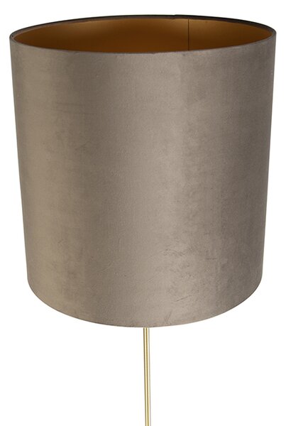 Stojací lampa zlatá/mosazná s tmavě béžovým sametovým stínítkem 40/40 cm - Parte