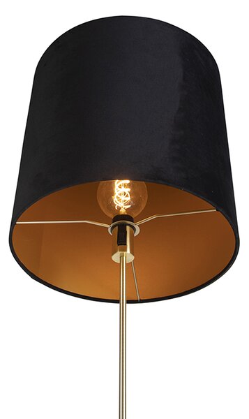 Stojací lampa zlatá/mosazná s černým sametovým stínítkem 40/40 cm - Parte