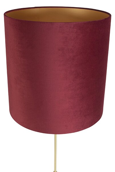 Stojací lampa zlatá/mosazná s červeným sametovým stínítkem 40/40 cm - Parte