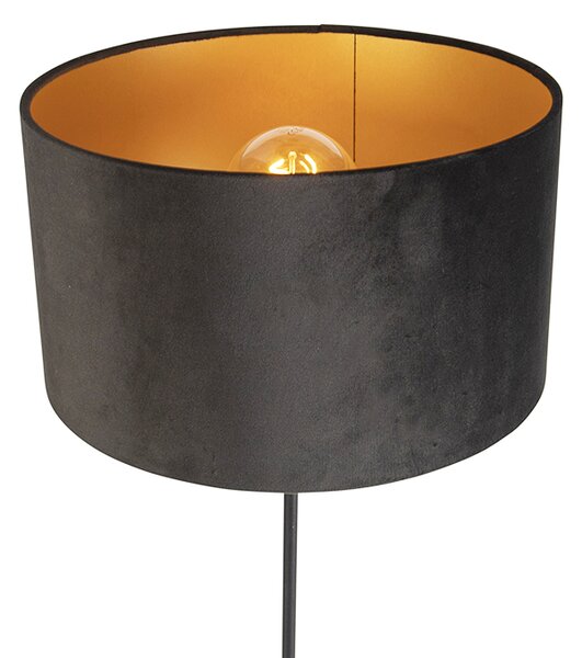 Stojací lampa černá s sametovým stínítkem černým se zlatem 35 cm - Parte