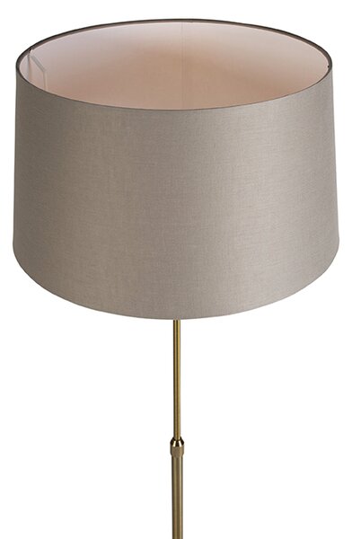 Stojací lampa bronzová s lněným stínítkem taupe 45 cm nastavitelná - Parte