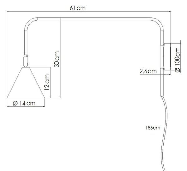 Nástěnné svítidlo Nox, 1x zlaté kovové stínítko, vypínač