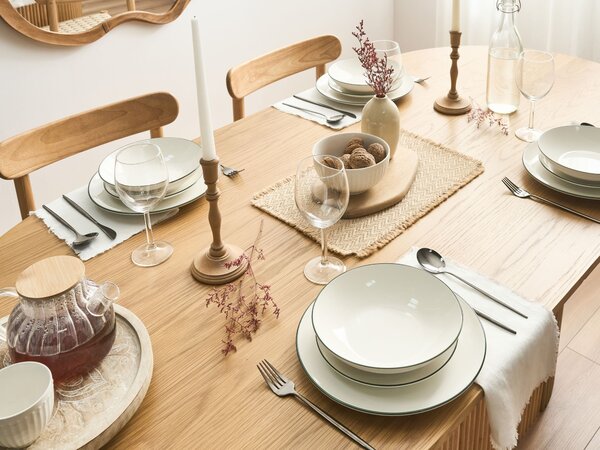 Sada 24 kusů nádobí CUMIN Porcelán Krémově bílá/Zelená