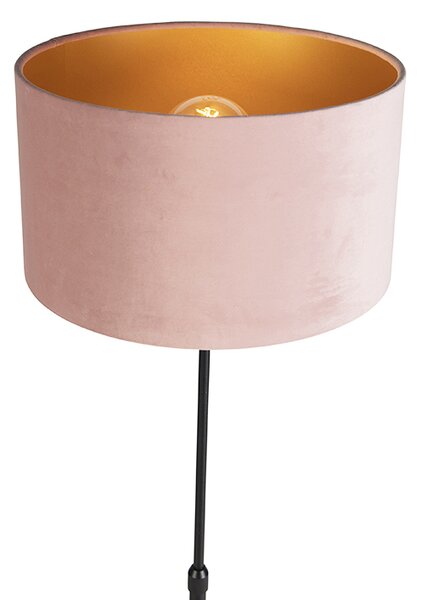 Stojací lampa černá s růžovým sametovým stínítkem se zlatem 35 cm - Parte