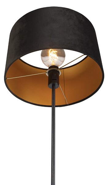 Stojací lampa černá s sametovým stínítkem černým se zlatem 35 cm - Parte