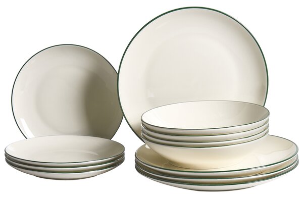 Sada 12 kusů nádobí CUMIN Porcelán Krémově bílá/Zelená