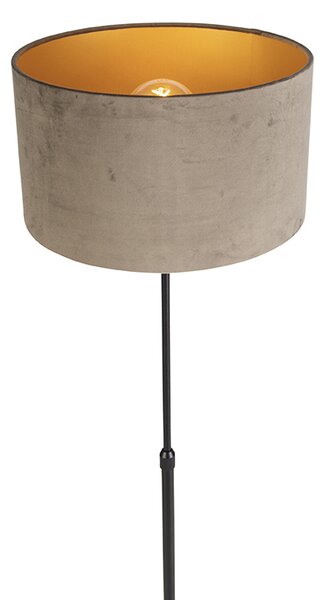 Stojací lampa černá s tmavě béžovým sametovým stínítkem se zlatem 35 cm - Parte