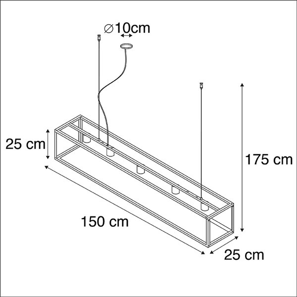 Moderní obdélníkové závěsné svítidlo černé 5-světlo - Cage