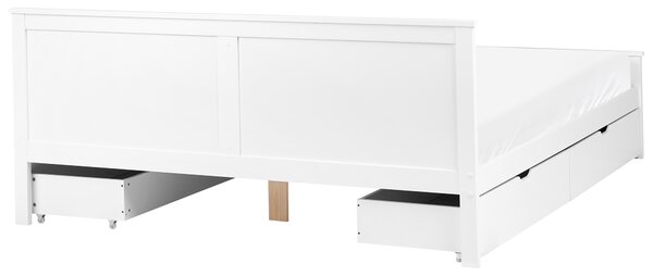 Postel se 4 zásuvkami Borovicové dřevo SABRAN 180 x 200 cm Bílá