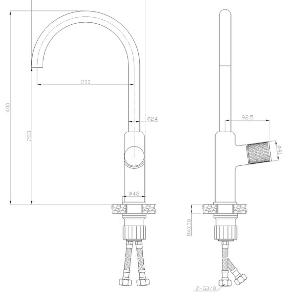 Invena Moonlight, dřezová baterie h-400, černá-růžové zlato, INV-BZ-77-014-V