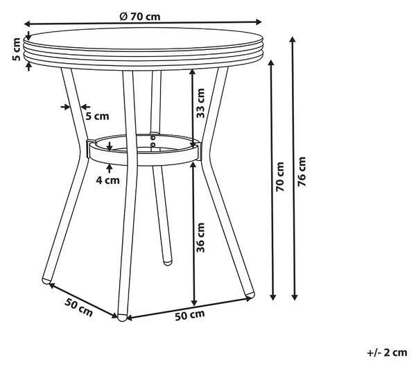 Bistro stolek RIFREDDO 70 cm 70 cm Bezpečnostní sklo Šedá