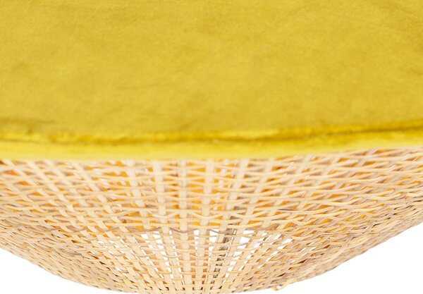 Rustikální závěsné svítidlo žlutý samet s ratanem 60 cm - Frills Can