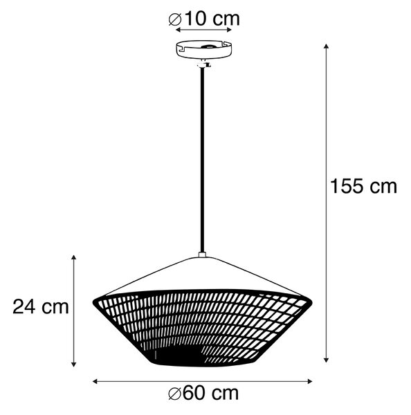 Rustikální závěsné svítidlo žlutý samet s ratanem 60 cm - Frills Can