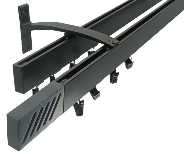 Kovovégarnýže.cz Garnýže Square line elegance santi černá matná Varianta jednořadá nebo dvouřadá: Jednořadá, Délka: 0-100cm, Uchycení látky: jezdec+šnekový háček