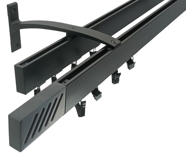 Kovovégarnýže.cz Garnýže Square line elegance santi černá matná Varianta jednořadá nebo dvouřadá: Jednořadá, Délka: 0-100cm, Uchycení látky: jezdec+šnekový háček