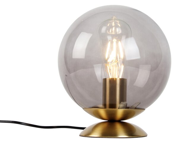 Stolní lampa v art deco stylu mosazná s kouřovým sklem - Pallon