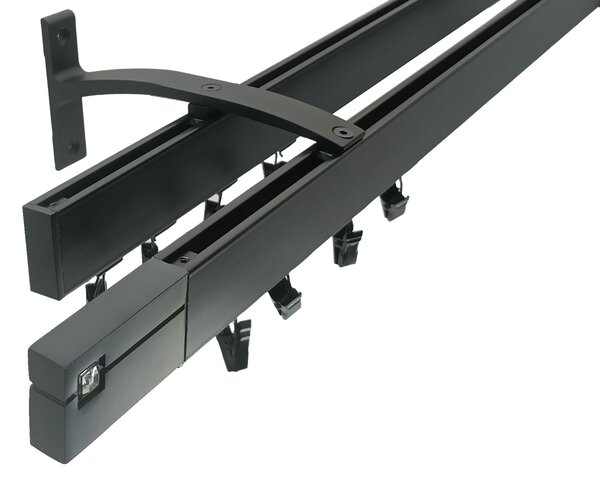 Kovovégarnýže.cz Garnýže Square line elegance etri černá matná Varianta jednořadá nebo dvouřadá: Jednořadá, Délka: 0-100cm, Uchycení látky: jezdec+šnekový háček