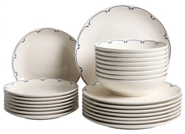 Sada 24 kusů nádobí CHAROLI Porcelán Bílá/Modrá
