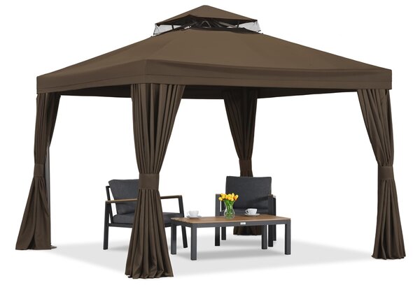 Hnědý zahradní pavilon se závěsy Valencia 3x3m Garden Point