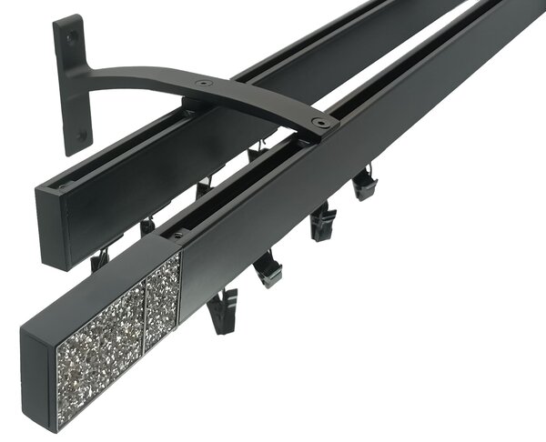 Kovovégarnýže.cz Garnýže Square line elegance crystal light černá matná Varianta jednořadá nebo dvouřadá: Jednořadá, Délka: 0-100cm, Uchycení látky: jezdec+šnekový háček