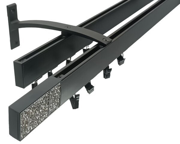 Kovovégarnýže.cz Garnýže Square line elegance crystal light černá matná Varianta jednořadá nebo dvouřadá: Jednořadá, Délka: 0-100cm, Uchycení látky: jezdec+šnekový háček