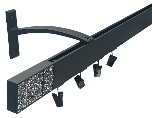 Kovovégarnýže.cz Garnýže Square line elegance crystal light černá matná Varianta jednořadá nebo dvouřadá: Jednořadá, Délka: 0-100cm, Uchycení látky: jezdec+šnekový háček