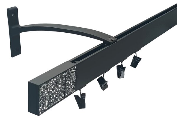 Kovovégarnýže.cz Garnýže Square line elegance crystal light černá matná Varianta jednořadá nebo dvouřadá: Jednořadá, Délka: 0-100cm, Uchycení látky: jezdec+šnekový háček