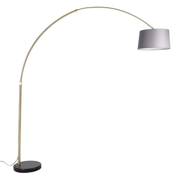 Oblouková lampa mosazná s mramorem a šedým látkovým stínítkem 45 cm - XXL