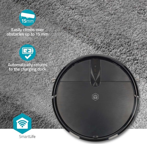 Nedis WIFIVCR10CBK - Chytrý rob. vysavač s mopem 2600 mAh Wi-Fi Tuya černá + DO