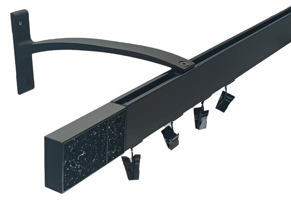 Kovovégarnýže.cz Garnýže Square line elegance crystal dark černá matná Varianta jednořadá nebo dvouřadá: Jednořadá, Délka: 0-100cm, Uchycení látky: jezdec+šnekový háček
