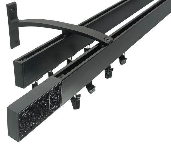 Kovovégarnýže.cz Garnýže Square line elegance crystal dark černá matná Varianta jednořadá nebo dvouřadá: Jednořadá, Délka: 0-100cm, Uchycení látky: jezdec+šnekový háček