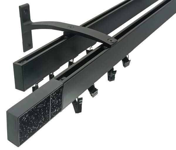 Kovovégarnýže.cz Garnýže Square line elegance crystal dark černá matná Varianta jednořadá nebo dvouřadá: Jednořadá, Délka: 0-100cm, Uchycení látky: jezdec+šnekový háček