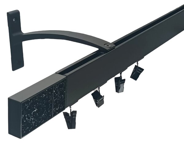 Kovovégarnýže.cz Garnýže Square line elegance crystal dark černá matná Varianta jednořadá nebo dvouřadá: Jednořadá, Délka: 0-100cm, Uchycení látky: jezdec+šnekový háček