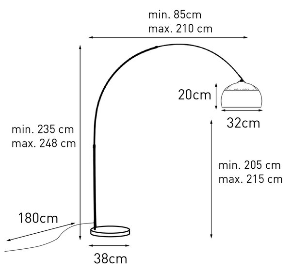 Moderní oblouková lampa černá s bílým nastavitelným - XXL
