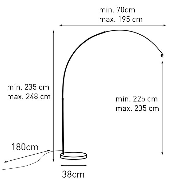 Moderní oblouková lampa černá s bílým nastavitelným bez stínidla - XXL