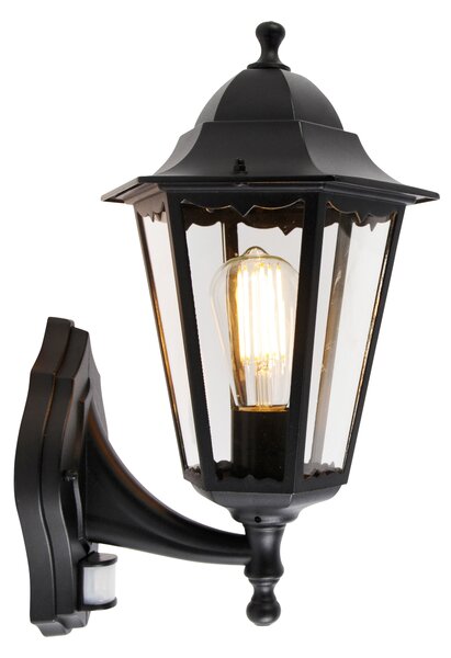 Venkovní nástěnná lampa černá s pohybovým senzorem - Havana IP44