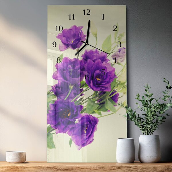 Skleněné hodiny vertikální Květiny zsppc-30x60-00173316