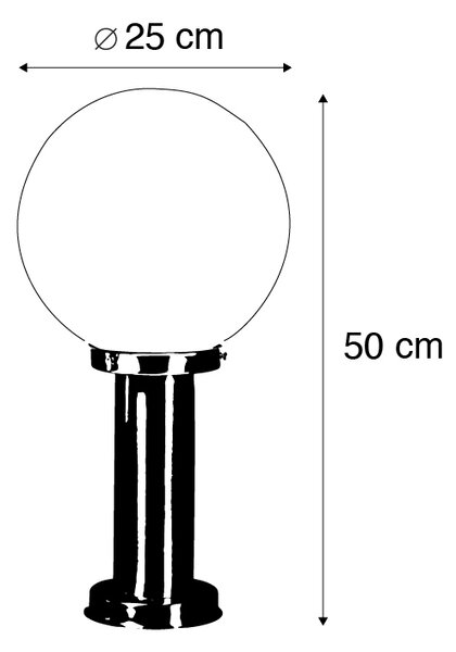 Venkovní lampa ocel nerez 50 cm - Sfera se zemním hrotem a kabelovou objímkou
