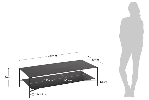 Černý kovový konferenční stolek Kave Home Azisi 140 x 60 cm