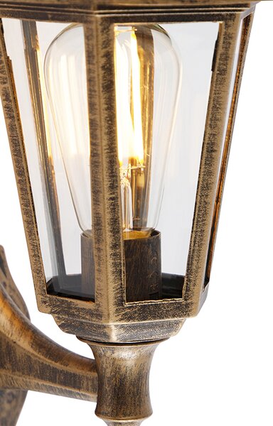 Klasická venkovní nástěnná lampa starožitné zlato s detektorem pohybu - New Haven
