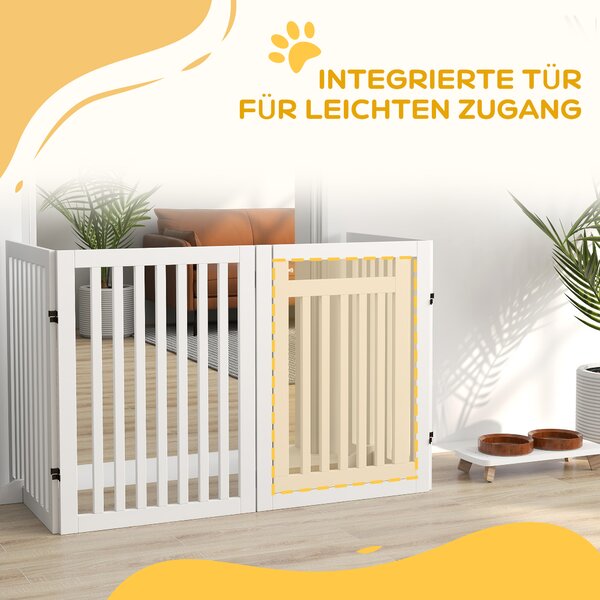 PAWHUT Zábrana pro psy čtyřdílná dřevěná skládací 60-240 x 81 cm bílá