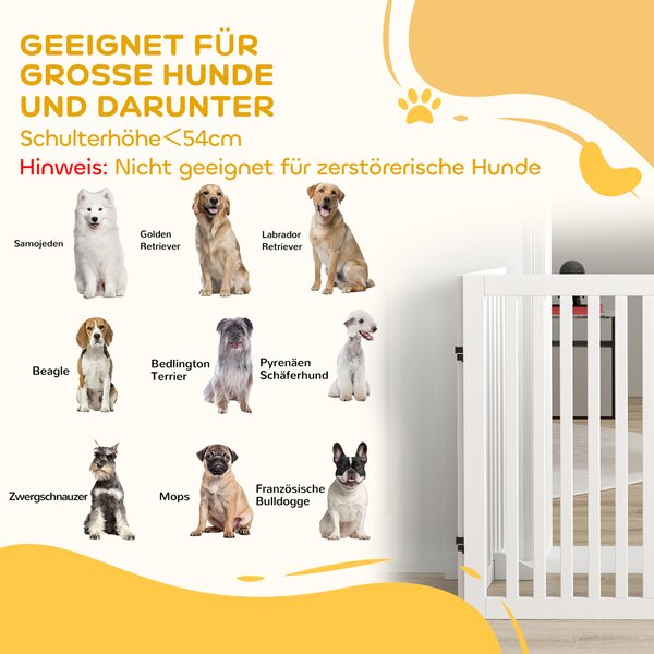 PAWHUT Zábrana pro psy čtyřdílná dřevěná skládací 60-240 x 81 cm bílá