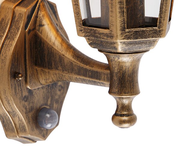 Klasická venkovní nástěnná lampa starožitné zlato s detektorem pohybu - New Haven