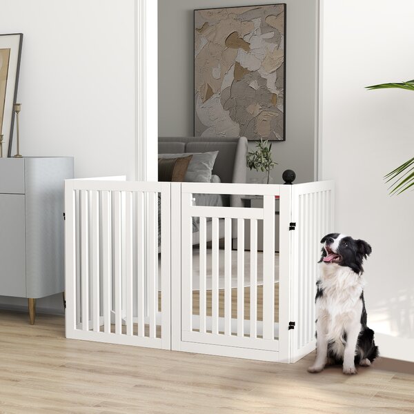 PAWHUT Zábrana pro psy čtyřdílná dřevěná skládací 60-240 x 81 cm bílá