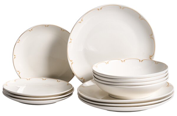 Sada 12 kusů nádobí CHAROLI Porcelán Bílá/Zlatá