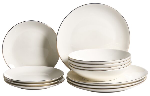 Sada 12 kusů nádobí CUMIN Porcelán Krémově bílá/Zlatá