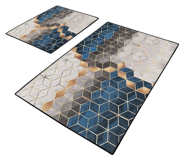 Modro-šedé koupelnové předložky v sadě 2 ks 60x100 cm Optic – Mila Home