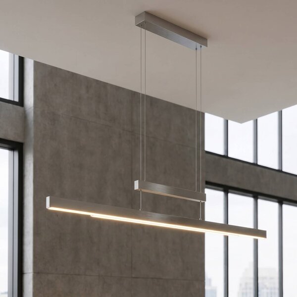 Trio Lighting Závěsné světlo LED Trajan, 2 700–5 000 K, matný nikl, stmívatelný, Hliník / šedá / zinek, Obývací pokoj / jídelna, kov, Moderní