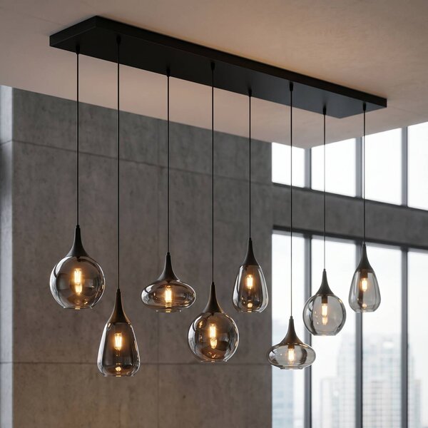Trio Lighting Závěsné svítidlo Lumina, 8 světel, černá/chrom, sklo, stmívatelný, Černá, Obývací pokoj / jídelna, Sklo