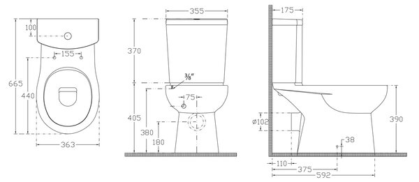 Sapho Sapho, KAIRO WC kombi, zadní odpad, splachovací mechanismus, PC105